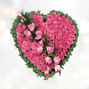 40 Pink Roses in Heart Shape Arrangement
